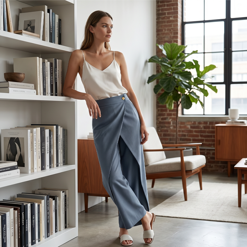 Pantalon jupe femme taille haute effet portefeuille 13