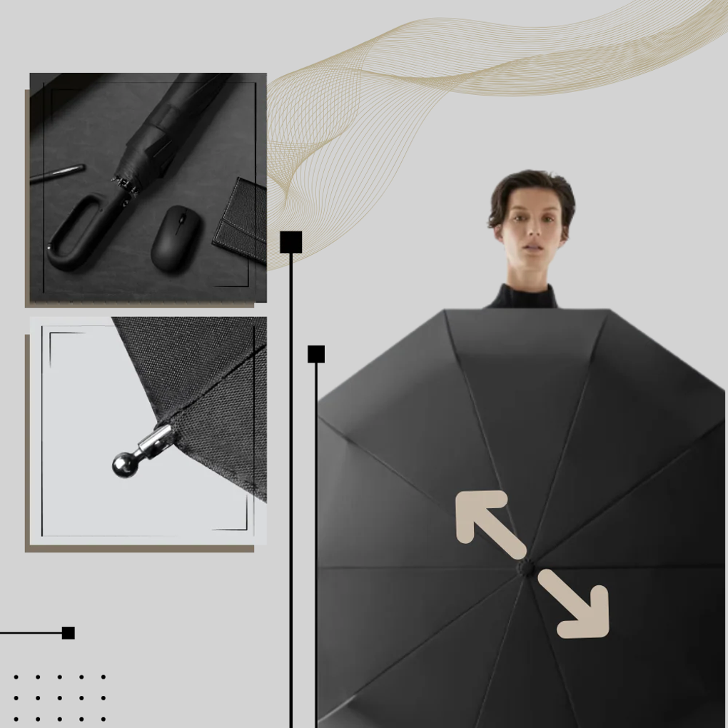 Parapluie pliant tempête anti-vent à ouverture et fermeture automatiques et manche crochet 10