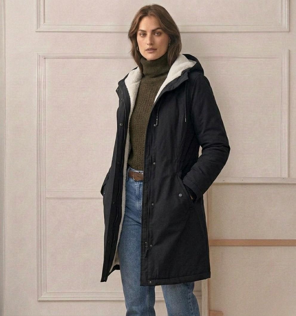 Parka femme à capuche doublée polaire mi-longue 14