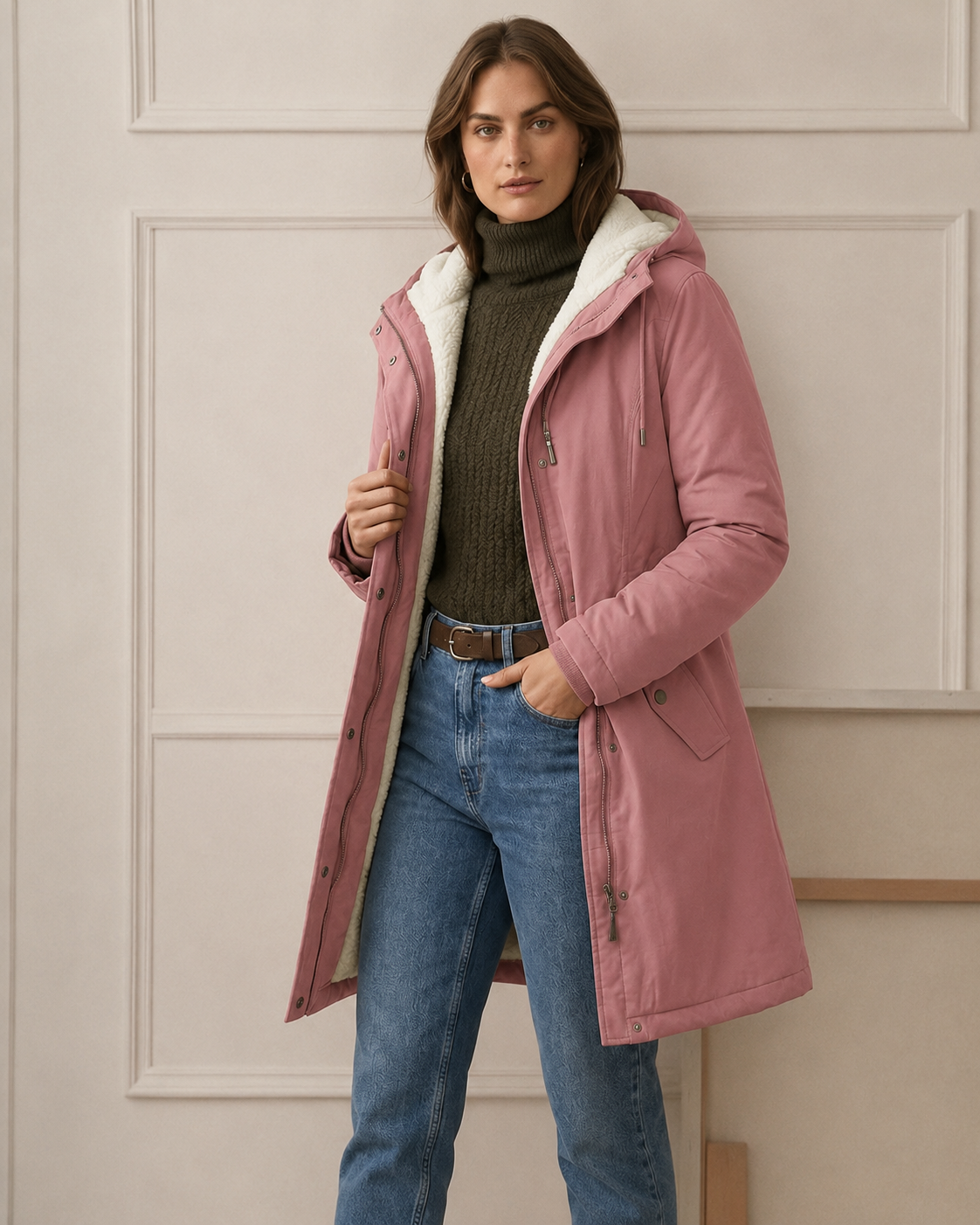 Parka femme à capuche doublée polaire mi-longue 28