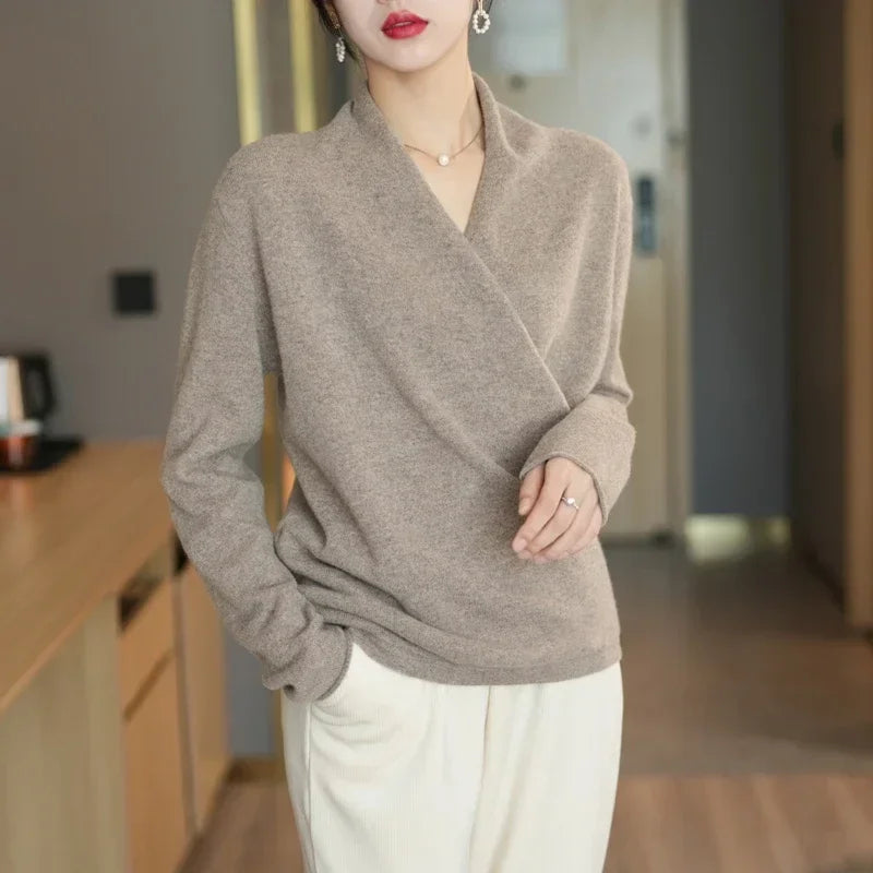 Pull cache-cœur femme col en V en maille manches longues 5