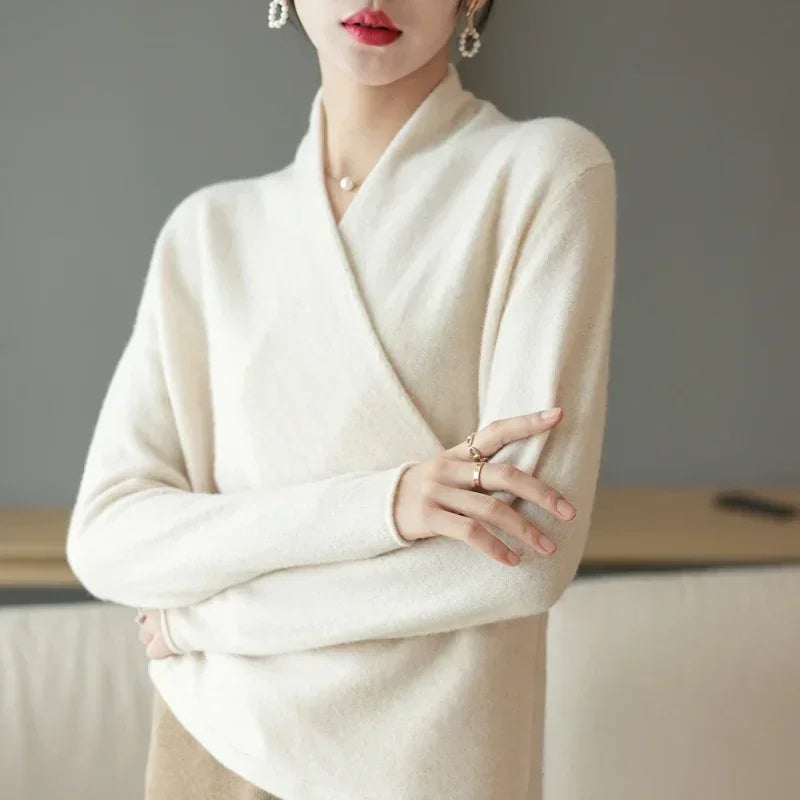 Pull cache-cœur femme col en V en maille manches longues 8