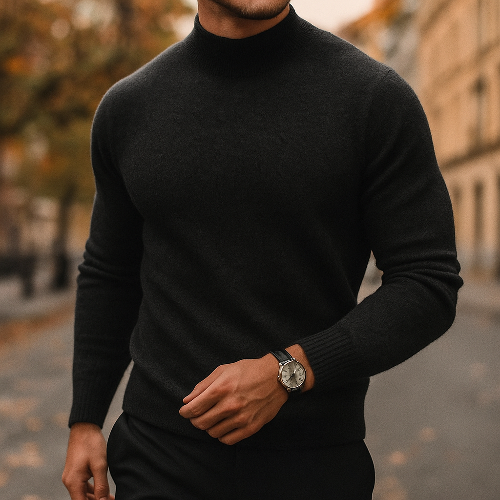 Pull col montant homme en laine à manches longues 1