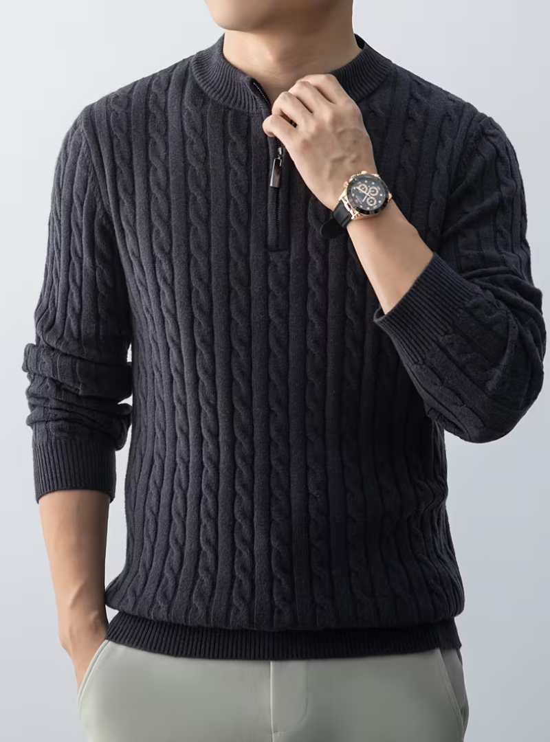 Pull col montant zippé homme en maille torsadée 5