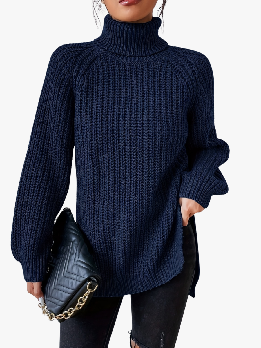 Pull col roulé femme en grosse maille à manches raglan 5