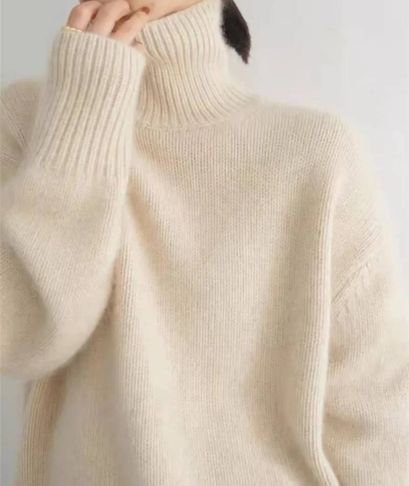 Pull col roulé femme en laine oversize 6