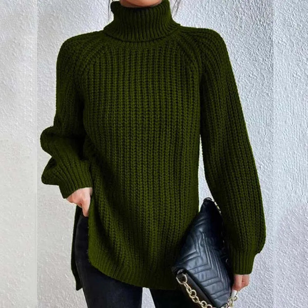 Pull col roulé femme en maille côtelée coupe ample 3