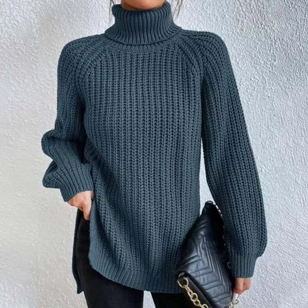 Pull col roulé femme en maille côtelée coupe ample 7