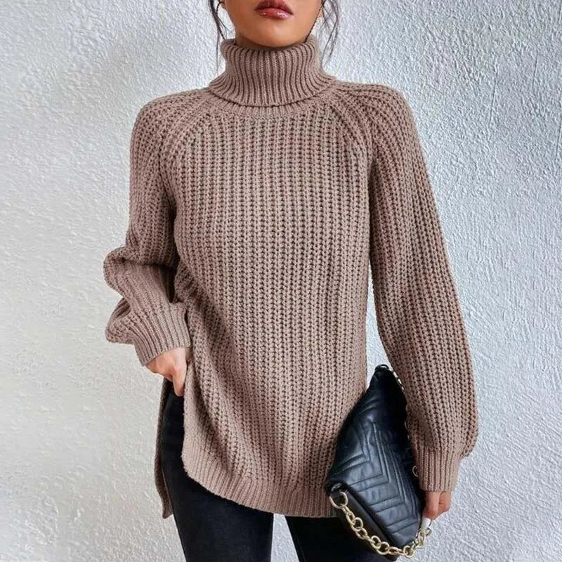 Pull col roulé femme en maille côtelée coupe ample 8