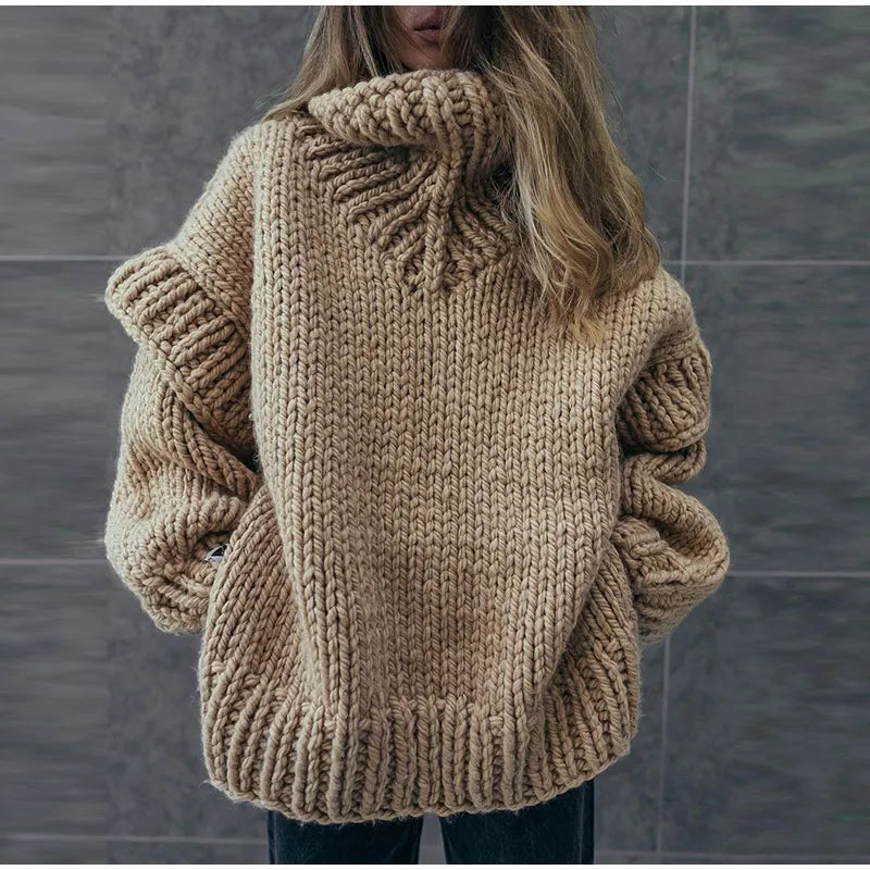 Pull col roulé femme oversize en grosse maille épaisse 1