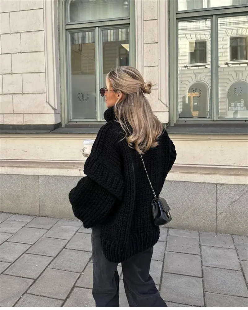 Pull col roulé femme oversize en grosse maille épaisse 12