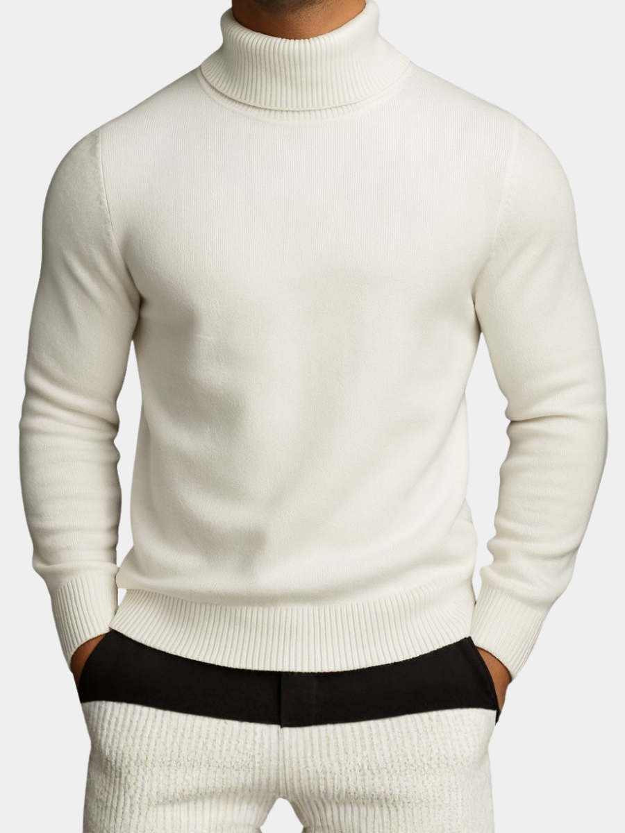 Pull col roulé homme à encolure côtelée structurée et coupe ajustée 6