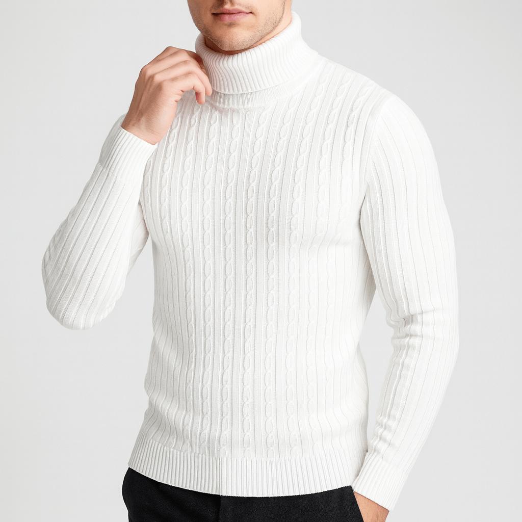Pull col roulé homme en laine légère et douce, coupe classique ajustée 5