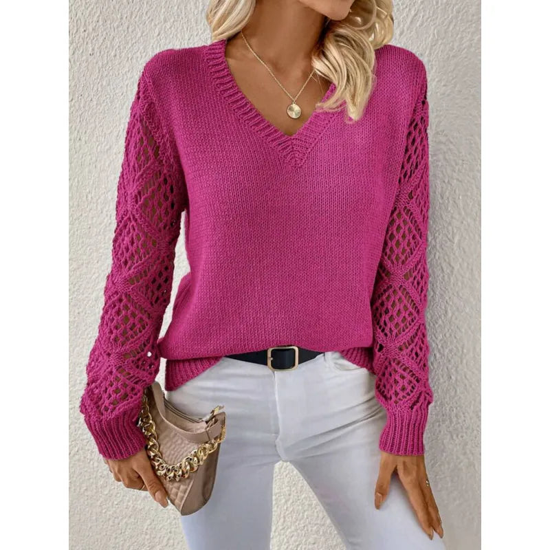 Pull col V femme en maille fine 1