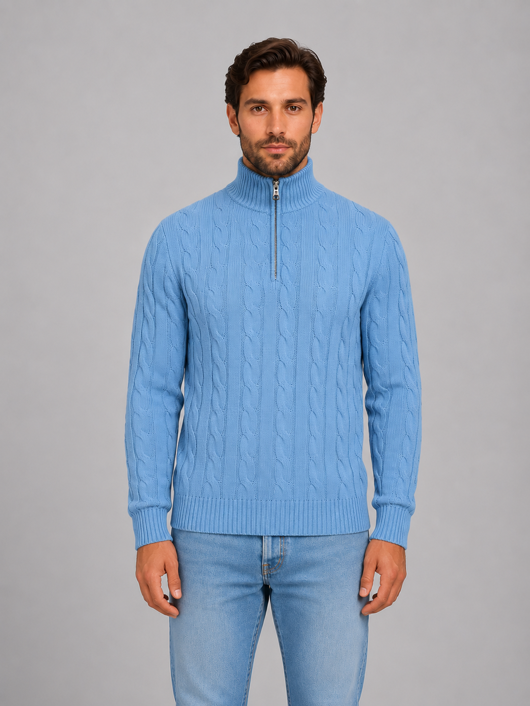 Pull demi-zip homme en maille torsadée à col montant 4