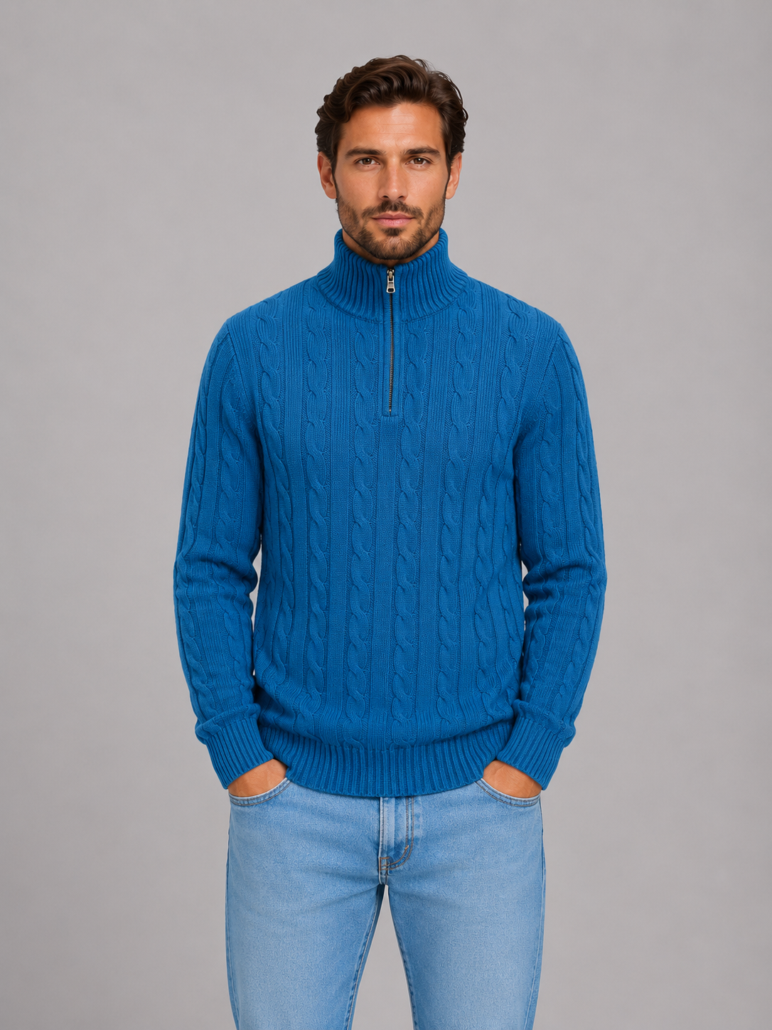 Pull demi-zip homme en maille torsadée à col montant 5