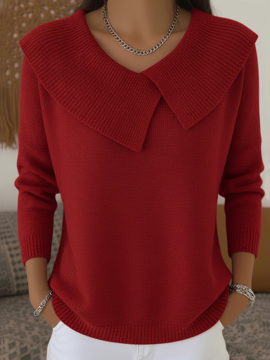 Pull en laine chaud pour femme à col à revers coupe ample 1