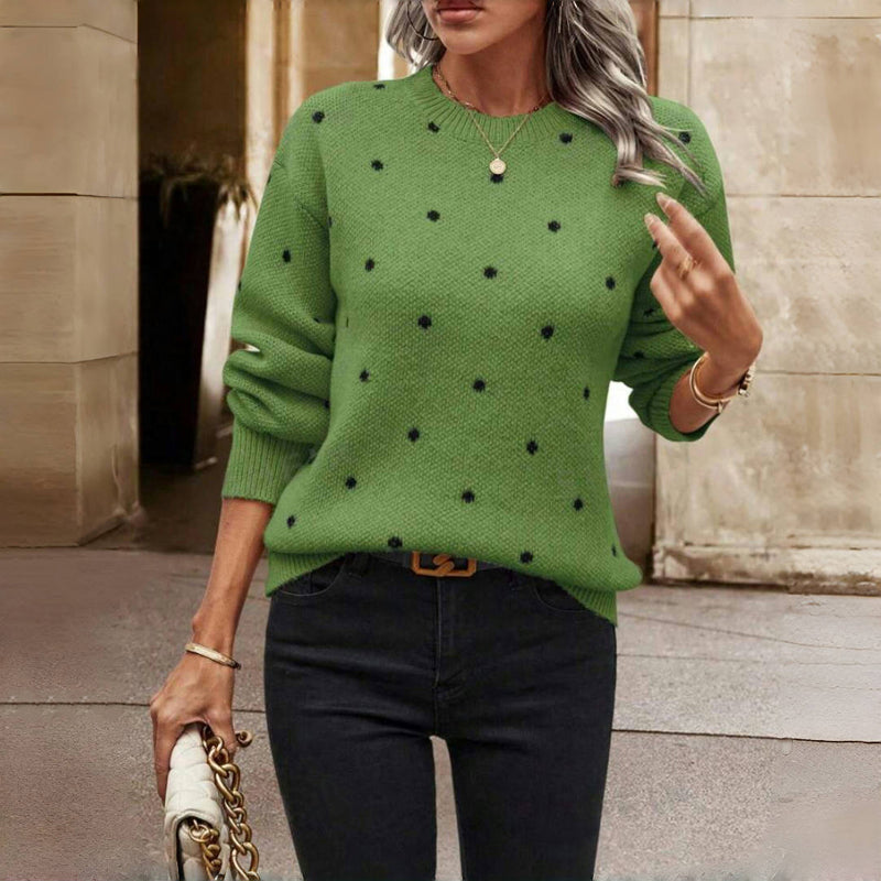 Pull en maille femme à pois col rond manches longues 2