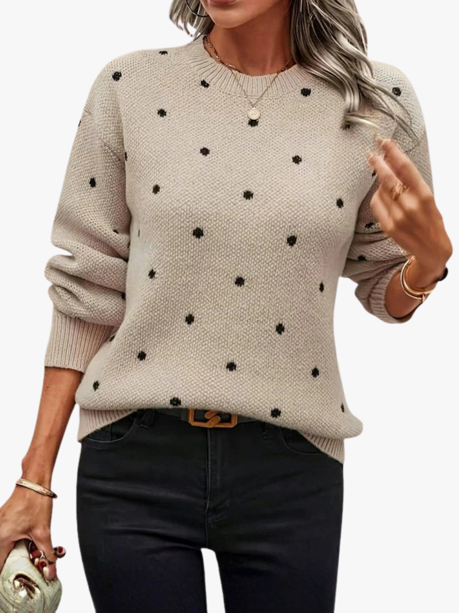 Pull en maille femme à pois col rond manches longues 5