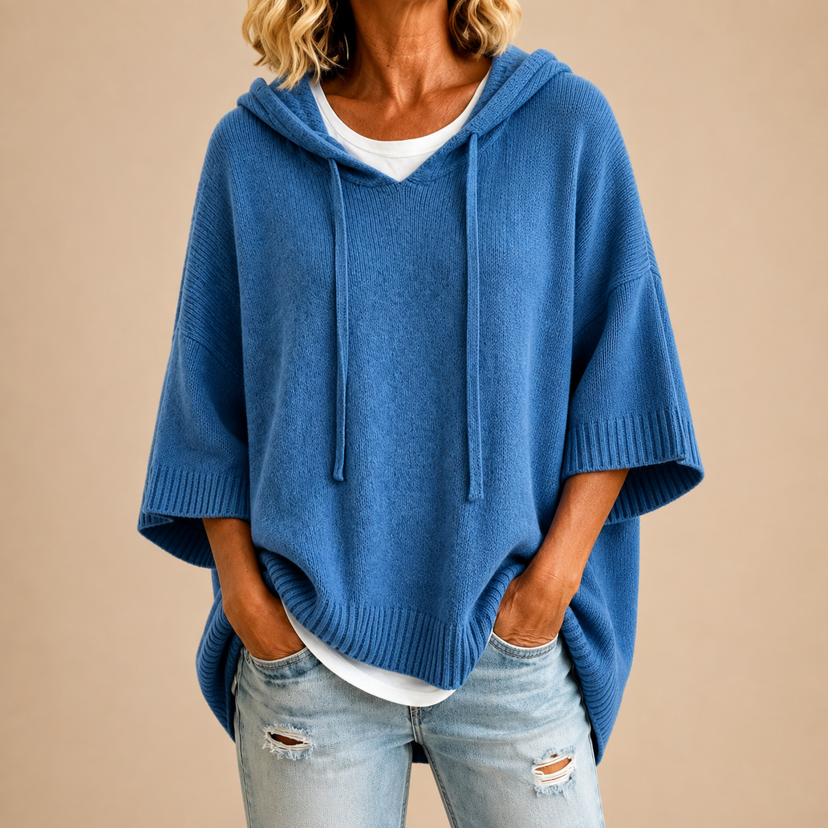 Pull femme à capuche ample en maille 2