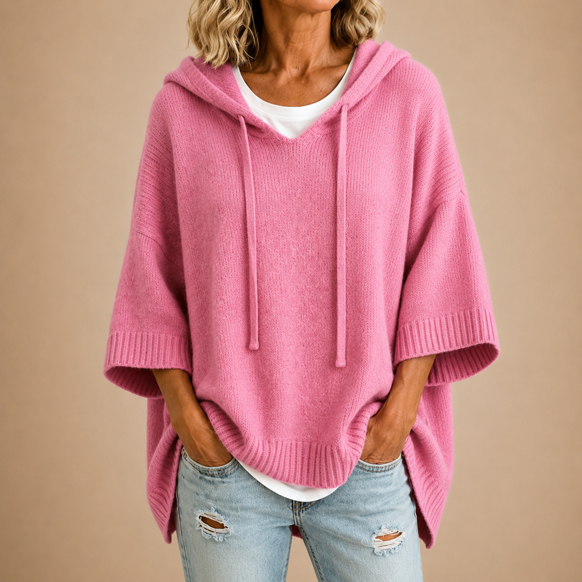 Pull femme à capuche ample en maille 8