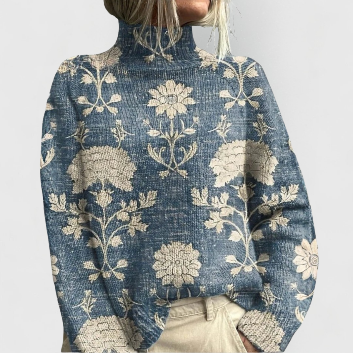 Pull femme à col roulé en maille à imprimé forêt 3