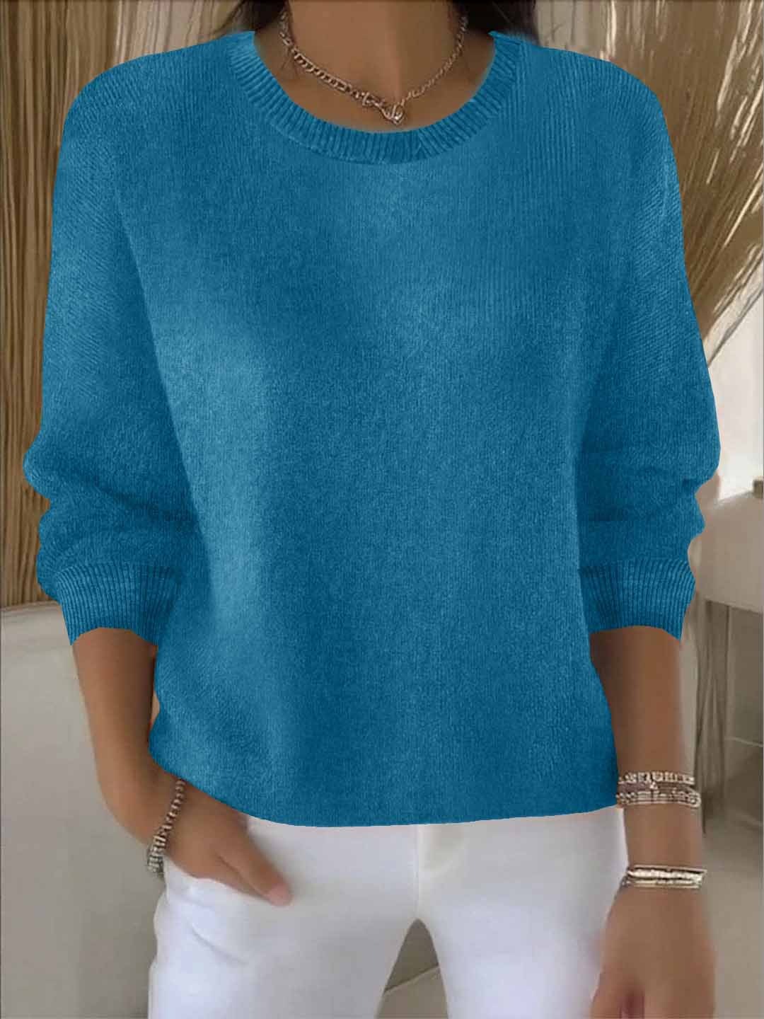 Pull femme en maille côtelée à col rond et manches longues 2