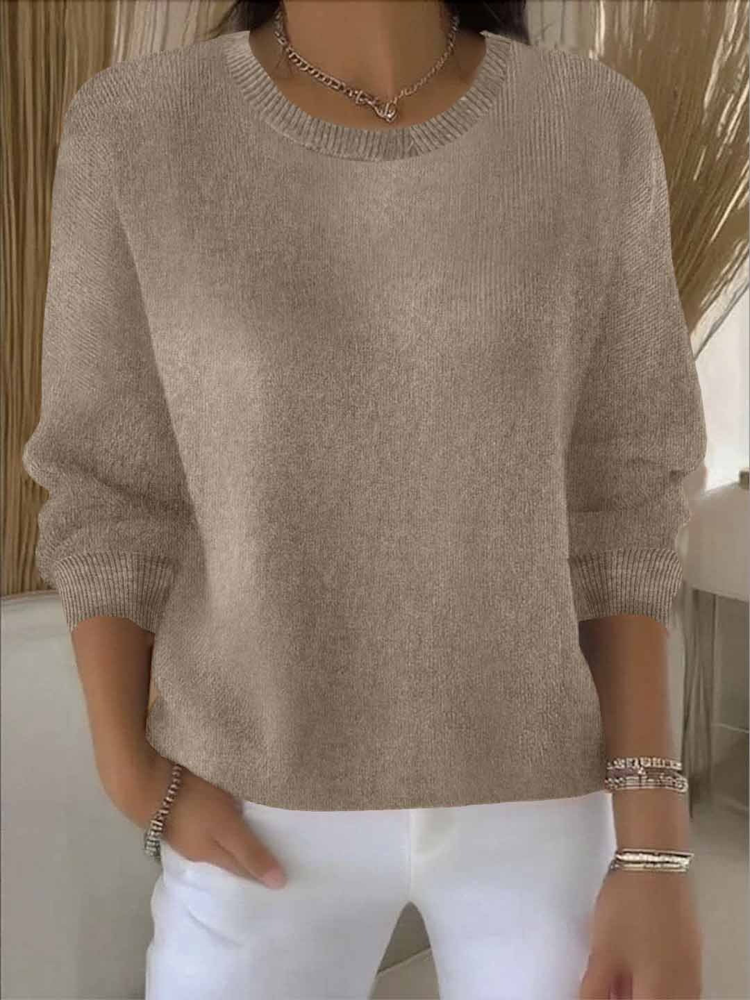 Pull femme en maille côtelée à col rond et manches longues 6