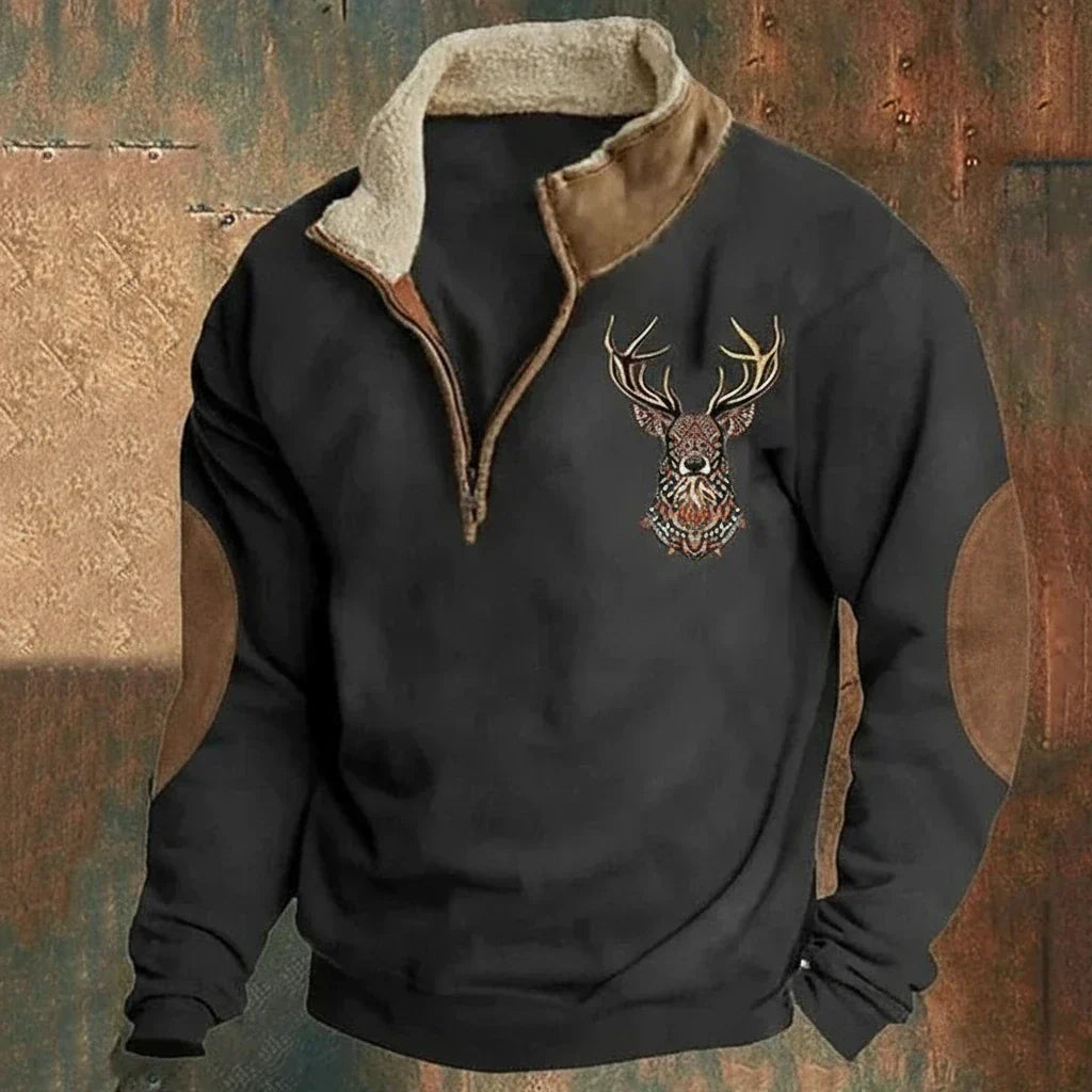 Pull half-zip homme en polaire à motif cerf 2