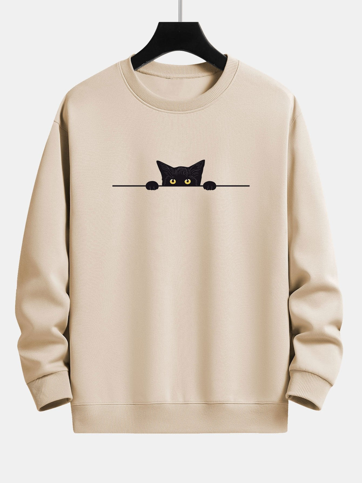 Pull homme col rond à imprimé chat 1