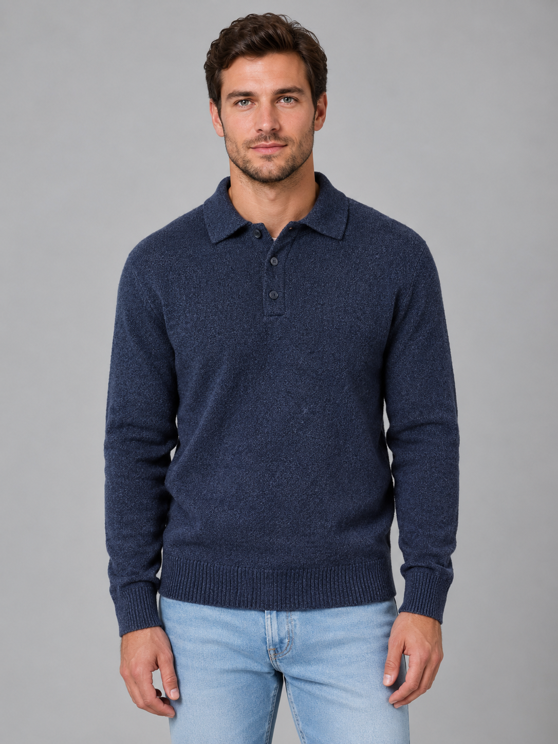 Pull polo homme boutonné en maille à manches longues 3
