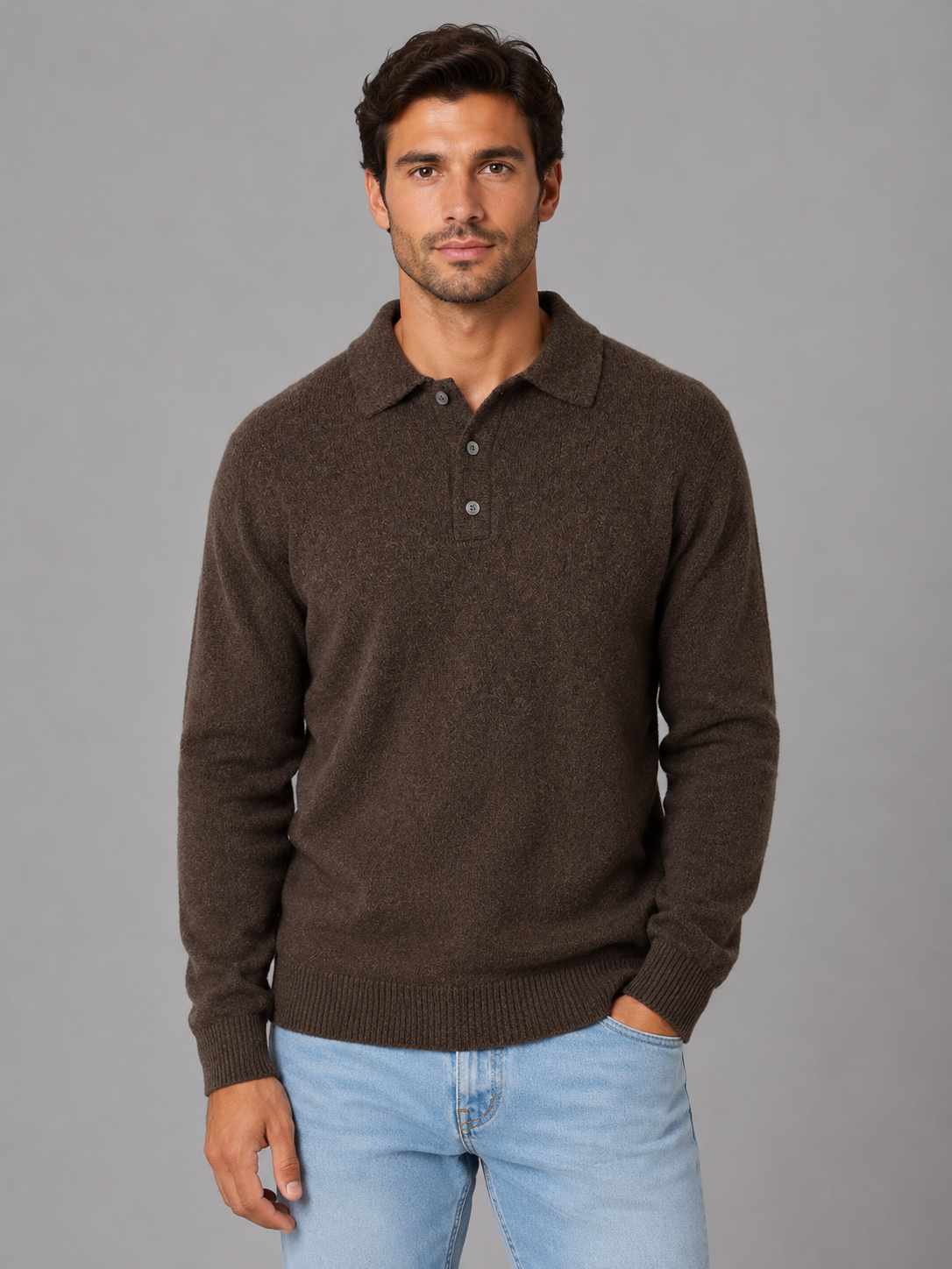 Pull polo homme boutonné en maille à manches longues 6