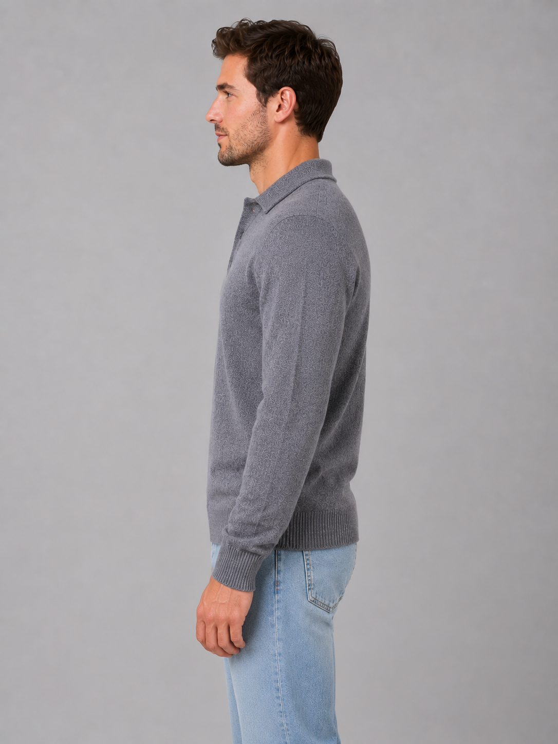 Pull polo homme boutonné en maille à manches longues 9