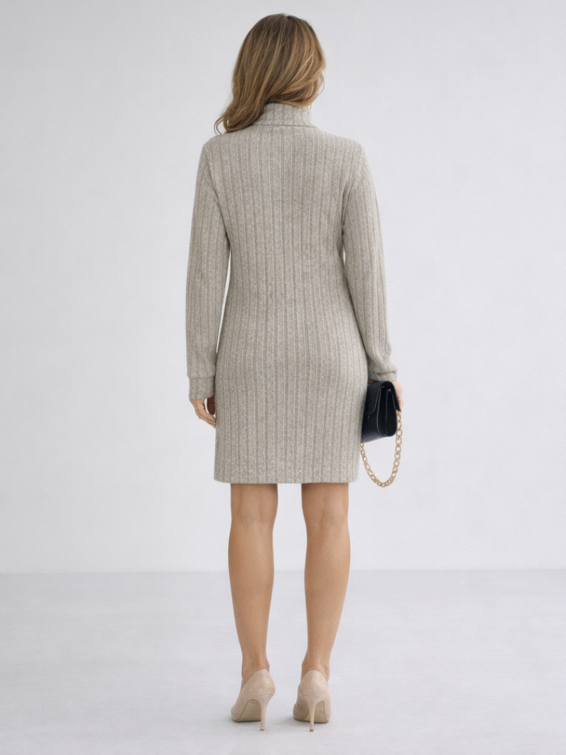 Robe pull en maille côtelée à col roulé et manches longues 3