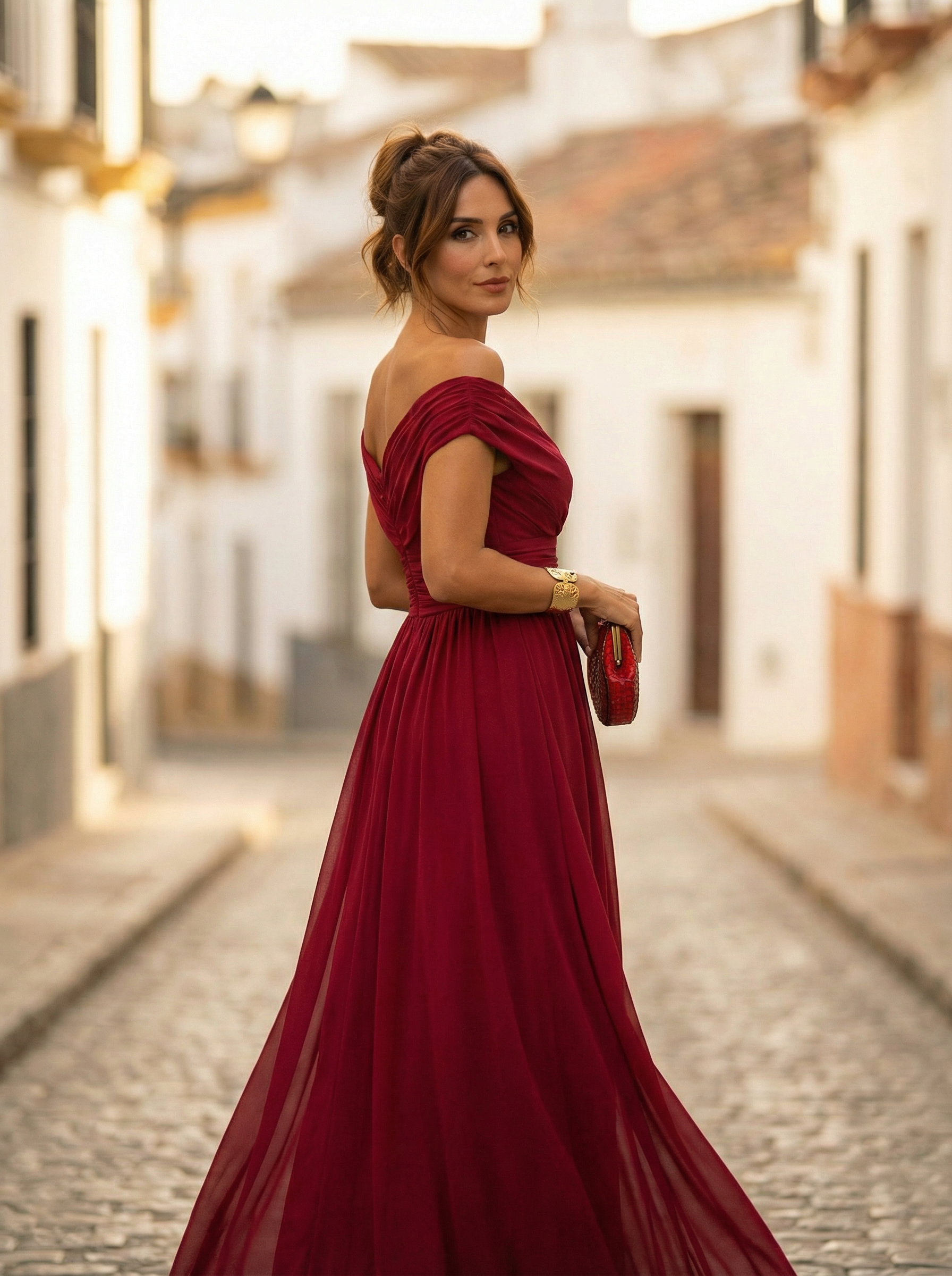 Sidonie – Robe longue d'été froncée à col en V élégant femme
