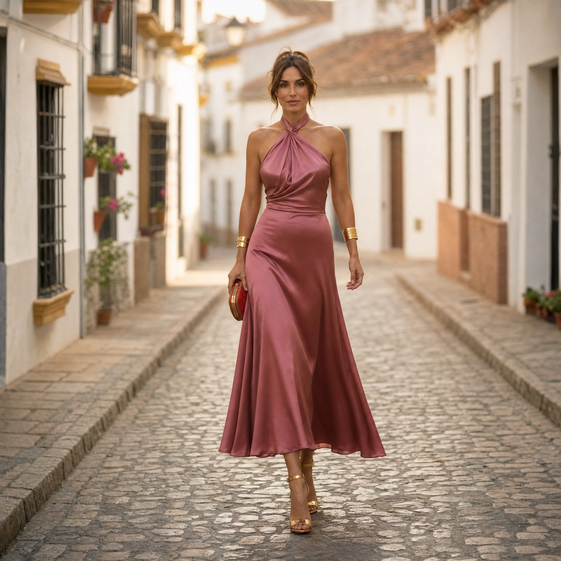 Léonie – Robe midi d'été élégante à col halter femme