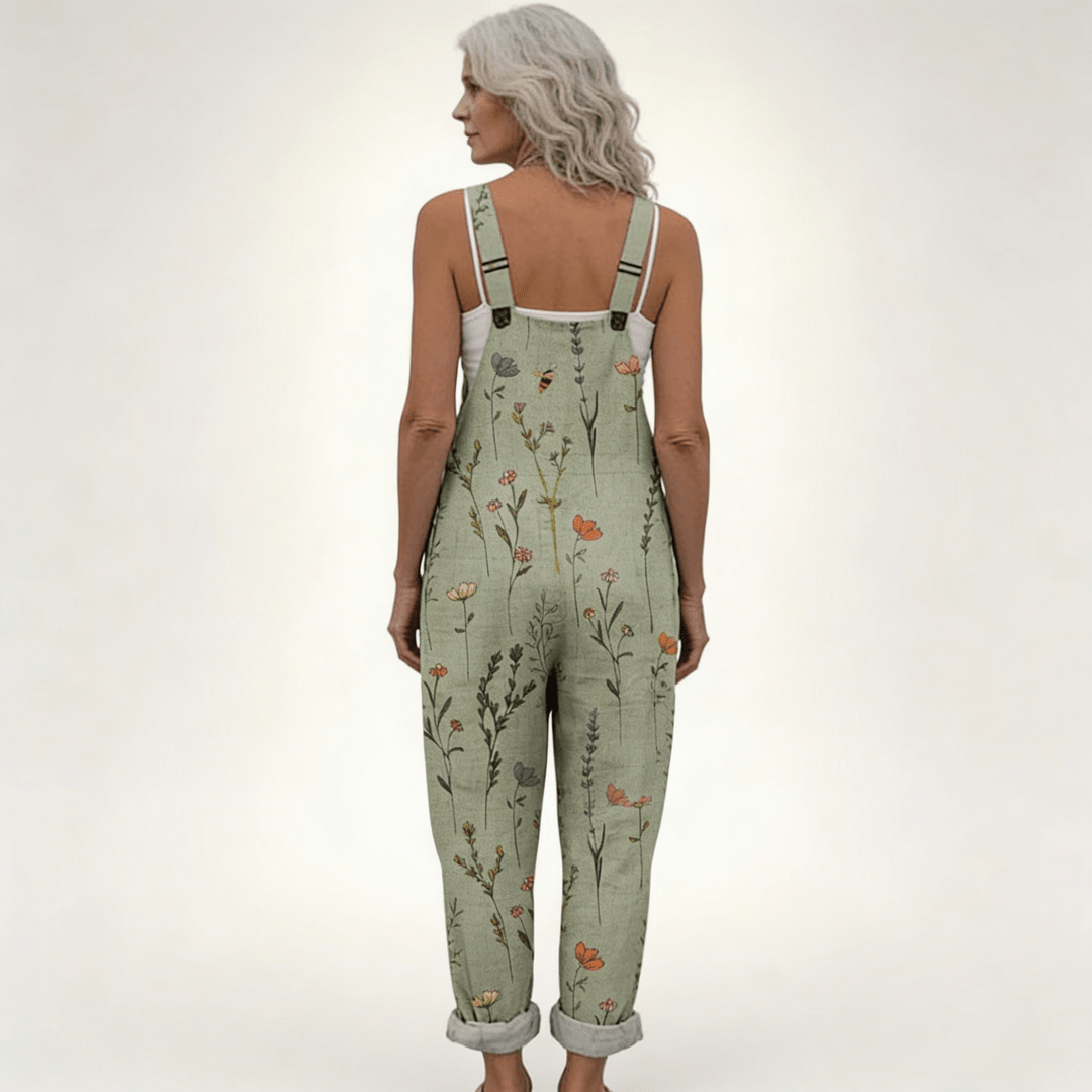 Salopette femme fleurie ample à bretelles réglables et poches