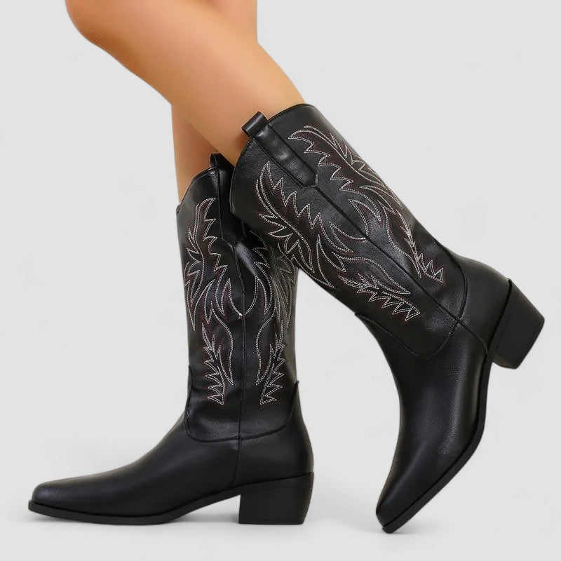 Santiags à broderie western, talon bottier et bout pointu 2