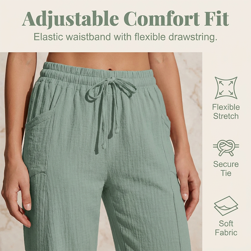 Pantalon capri femme léger en coton et lin respirant