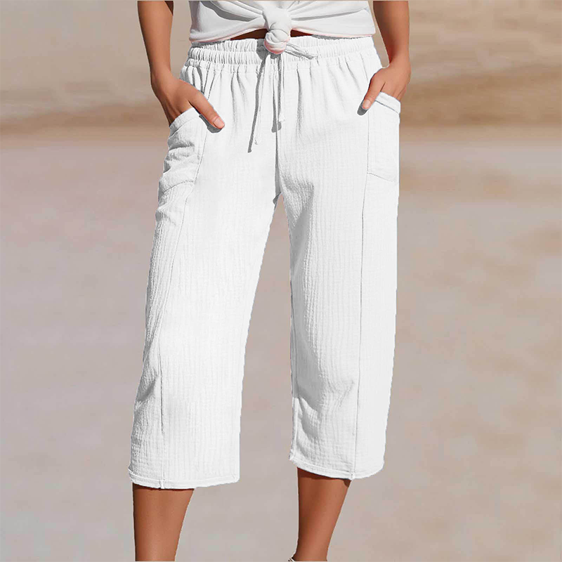 Pantalon capri femme léger en coton et lin respirant