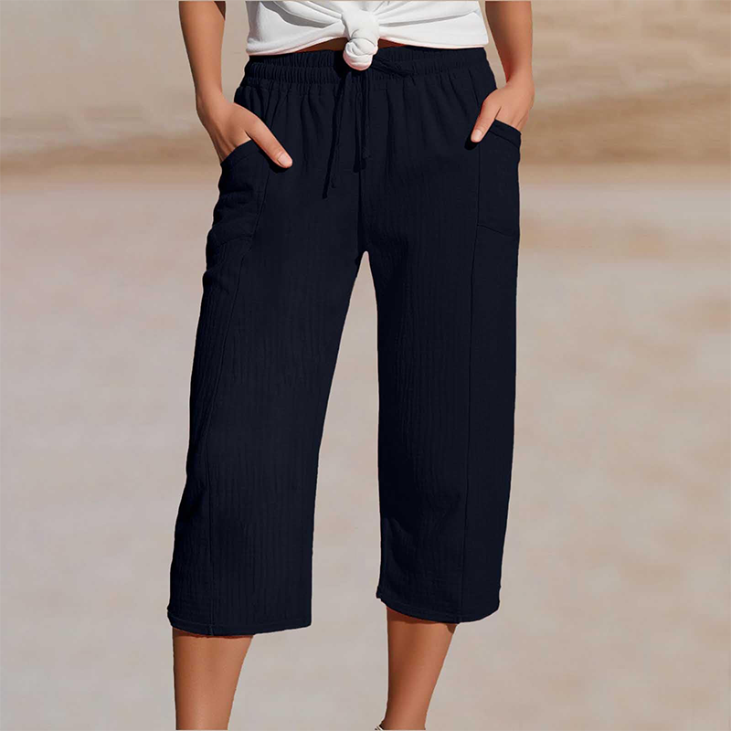 Pantalon capri femme léger en coton et lin respirant