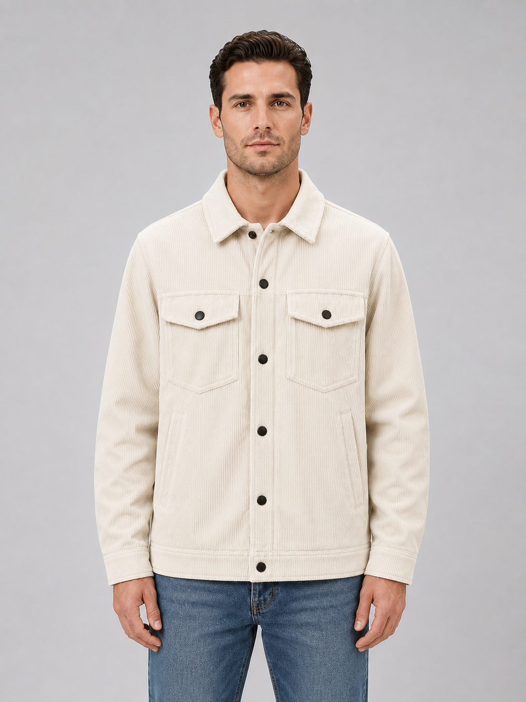 Surchemise en velours côtelé homme boutonnée à col chemise et poches poitrine 1