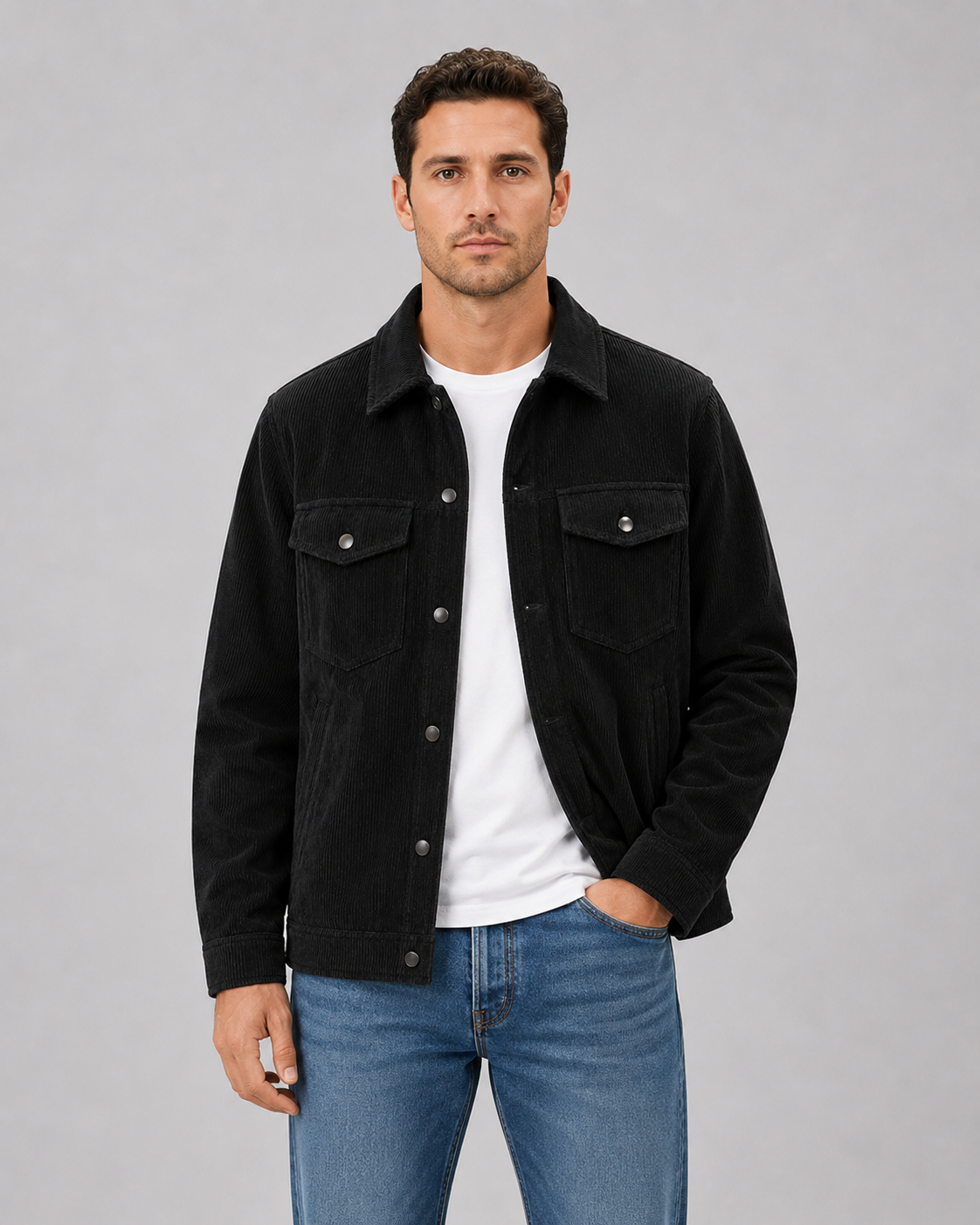 Surchemise en velours côtelé homme boutonnée à col chemise et poches poitrine 2