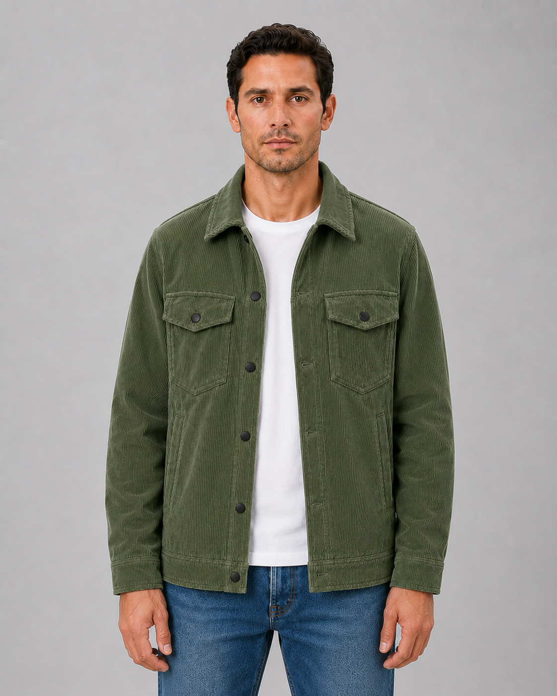 Surchemise en velours côtelé homme boutonnée à col chemise et poches poitrine 4