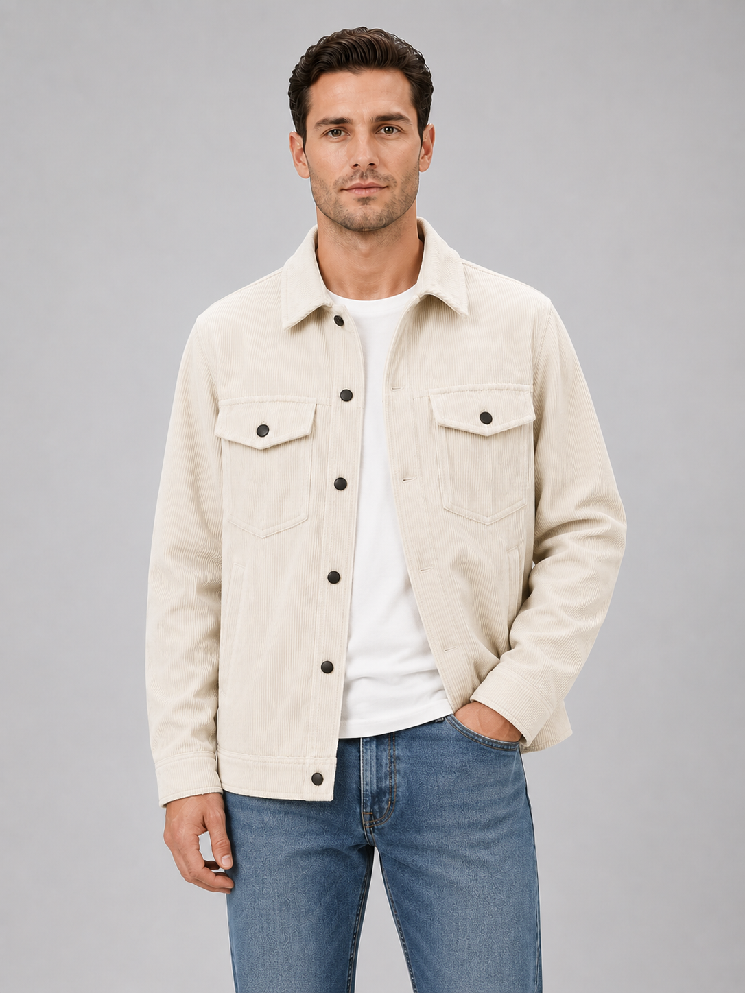 Surchemise en velours côtelé homme boutonnée à col chemise et poches poitrine 6