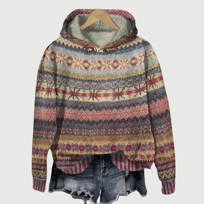 Sweat à capuche femme chaud à motif norvégien 1