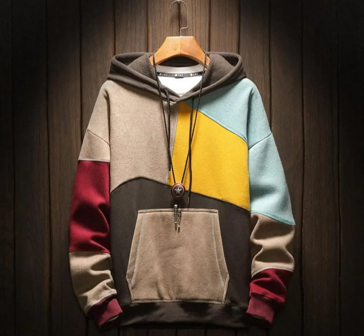 Sweat à capuche homme à blocs de couleur avec poche kangourou et cordon de serrage