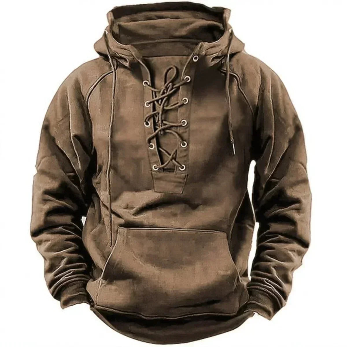 Sweat à capuche homme à laçage rétro et poche kangourou coupe ample 1