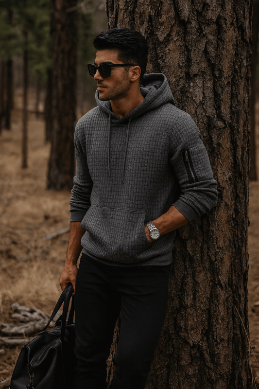 Sweat à capuche homme en polyester extensible coupe slim et poignets côtelés