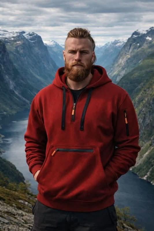 Sweat à capuche homme zippé en polyester et polaire avec poche avant renforcée